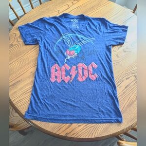 AC DC Fly on the Fly Wall Tour Tee shirt. Navy Blue, Heather pattern,  graphic.